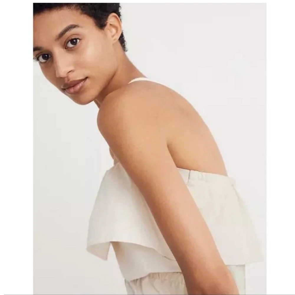 Madewell Apron Ruffle Linen Blend Jumpsuit in Cream‎ H8825 Size S